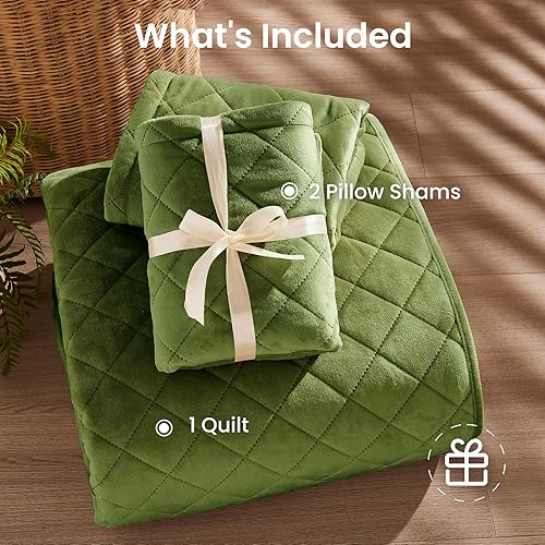 Miniatura 7 de L'AGRATY Edredón de terciopelo tamaño Queen Juego de edredón reversible de terciopelo de lujo de 3 piezas, colcha acolchada ligera de gran tamaño