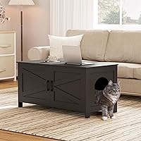 Vista 86 de Homhedy - Caja de arena para gatos, muebles de madera para baño de gatos con puerta de granero, casa para mascotas, se adapta a la mayoría de cajas