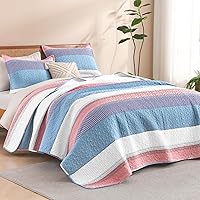 Vista 12 de Litanika - Juego de edredón de verano, diseño de retazos a rayas, 3 piezas, de microfibra suave (1 edredón + 2 fundas de almohada) tamaño queen