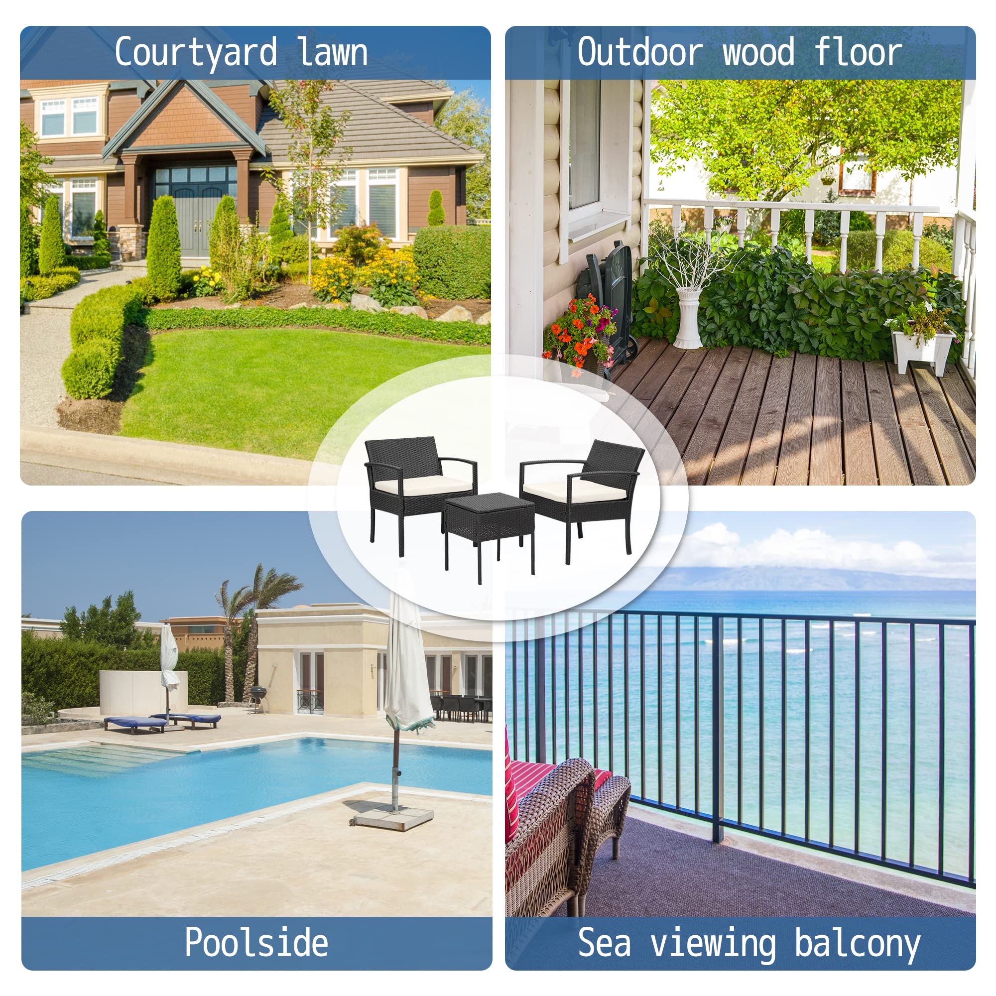 Buy IJIALIFE 3 Pieces Wicker Conversation Bistro Set, Indoor/Outdoor