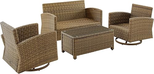 Miniatura 7 de Crosley Furniture Bradenton - Juego de muebles de mimbre para exteriores de 4 piezas y muebles de patio giratorios para porche, color marrón
