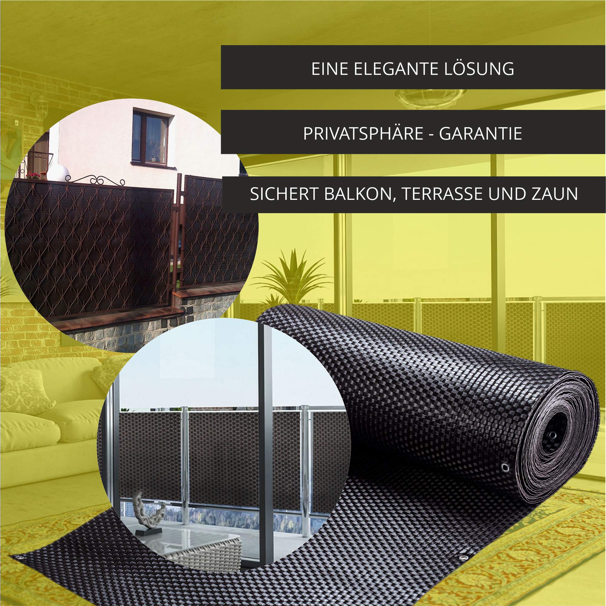 KADAX Sichtschutz für Balkon, Terrasse, Zaun, wetterfeste Sichtschutzmatte aus PE-Rattan, Balkonbespannung mit Kabelbinder, Sichtschutzzaun, Balkonverkleidung, Windschutz (1 m x 5 m, dunkelbraun)