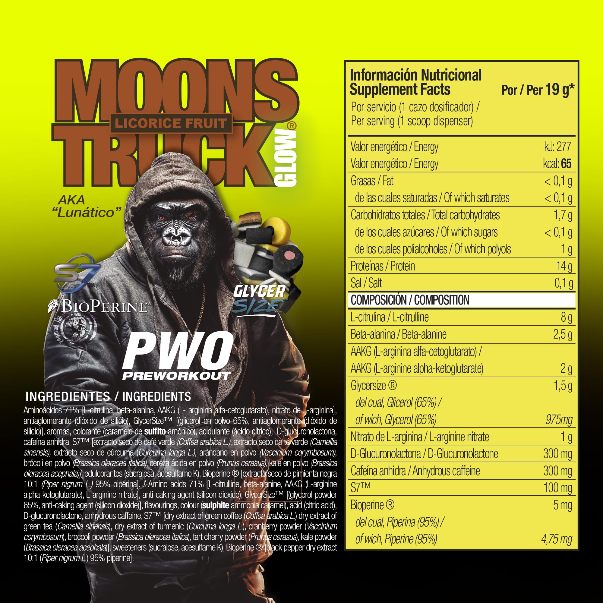 Pré entraînement Premium en poudre, supplément sportif avec L-citrulline, bêta-alanine, AAKG, GlycerSize, S7, Bioperine, 19 g par portion. Zoombot Moonstruck Glow,