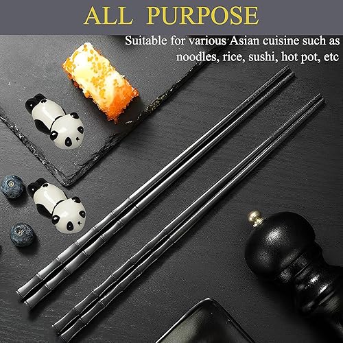Miniatura 6 de Juego de palillos reutilizables y palillos de regalo, apto para lavavajillas, antideslizante, estilo chino japonés (negro, 2 pares)