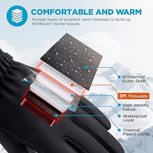 Miniatura 2 de RIVMOUNT - Guantes de invierno para hombre o mujer, guantes impermeables compatibles con pantallas táctiles, cálidos, para esquiar, protegen del