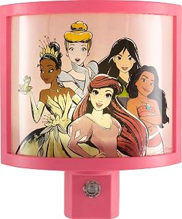 Disney Princess LED Wrap Shade Night Light - Dusk to Dawn Plug-in, Girls Bedroom Nursery Decor, Safe Ambient Glow, Model 60734