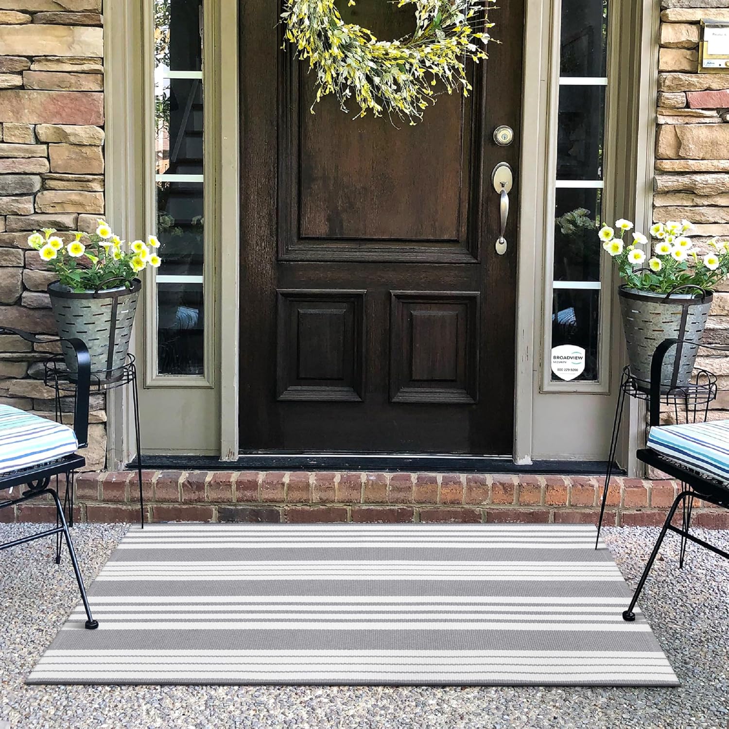 KIMODE Front Door Rug 24x51 inch Grey/White Door Mats