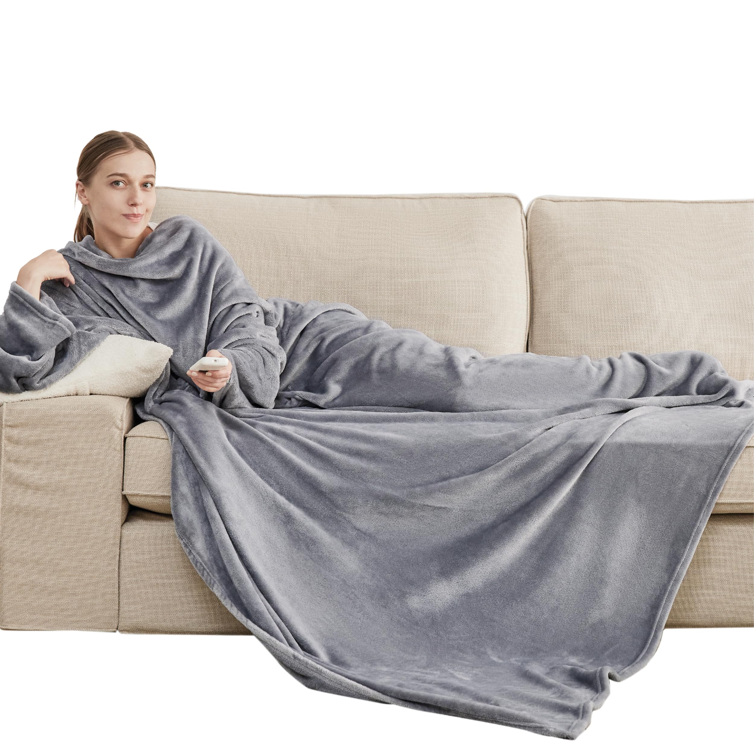 BEDSURE Decke mit Ärmeln Kuscheldecke - Weihnachten Geschenke für Frauen und Männer, Warm Ärmeldecke & Sofadecke für Erwachsene, Flauschige Ganzkörperdecke zum anziehen, Tragbare Decke, 150x200cm