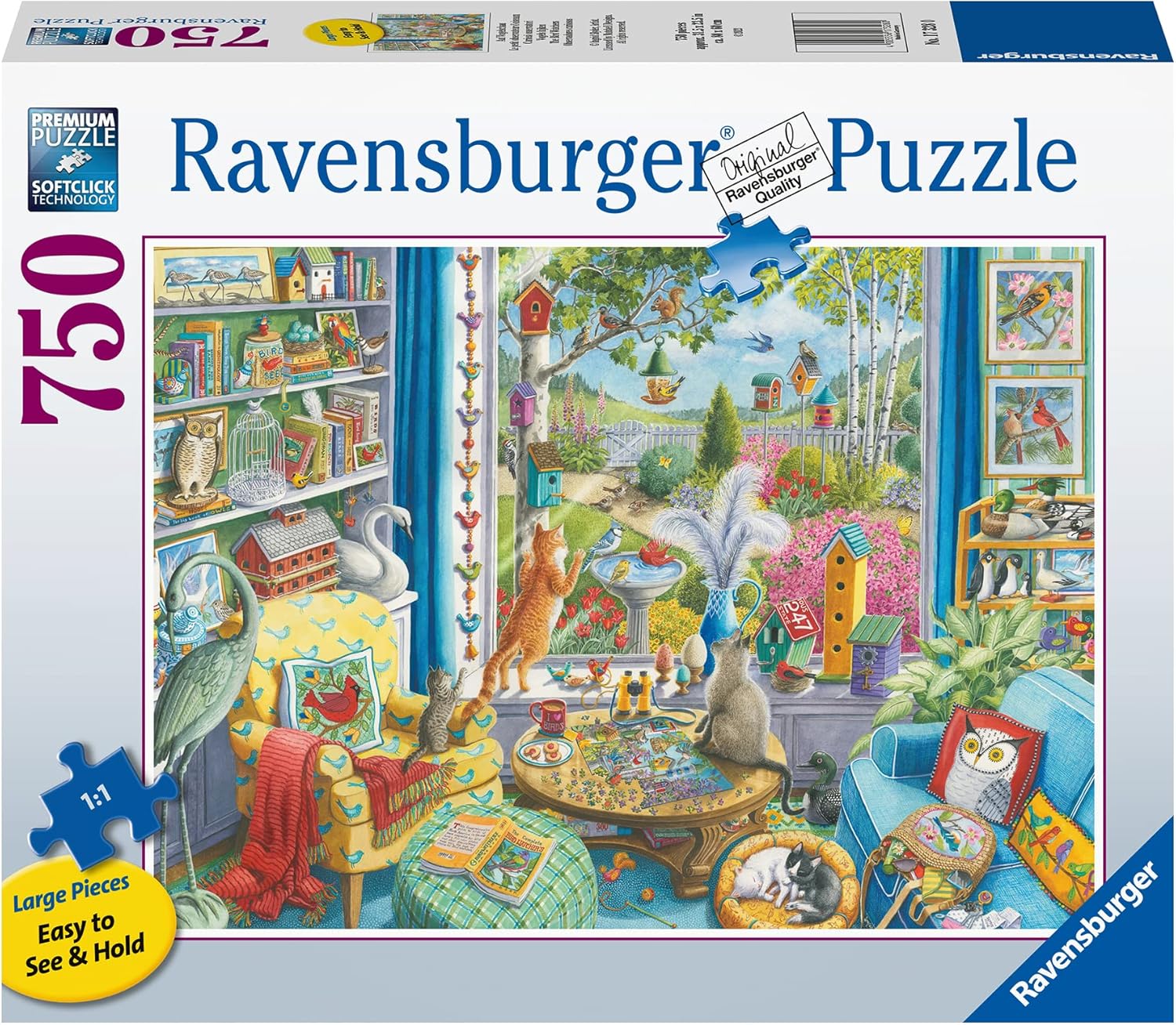 Ravensburger - The Bird Watchers | 750 Piece Large Format Jigsaw Puzzle | Unique Softclick Technology | Vibrant Imagery | Forest Stewardship Council Certified