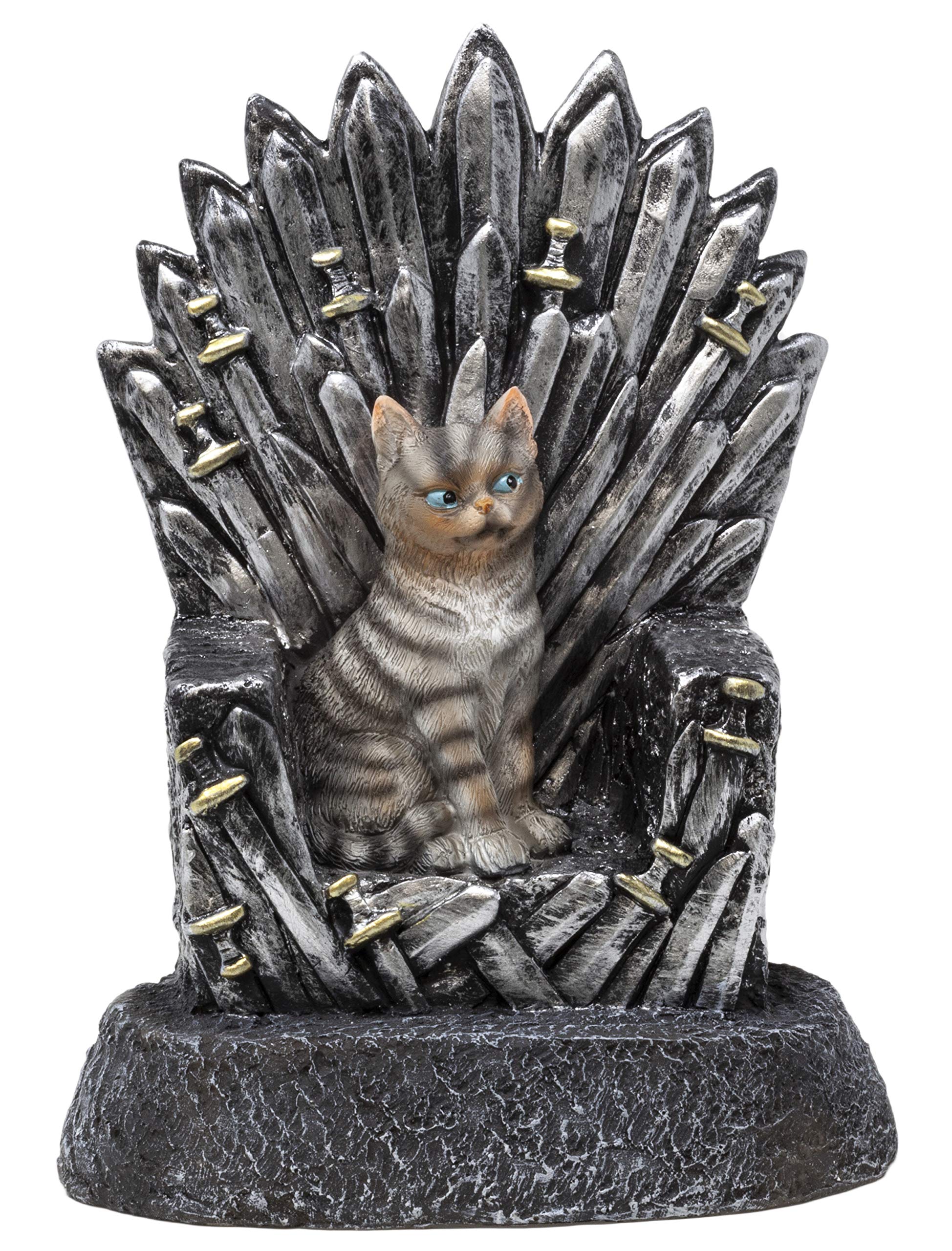 Estatua de gnomo de jardín con forma de gato en trono, decoración exterior e interior