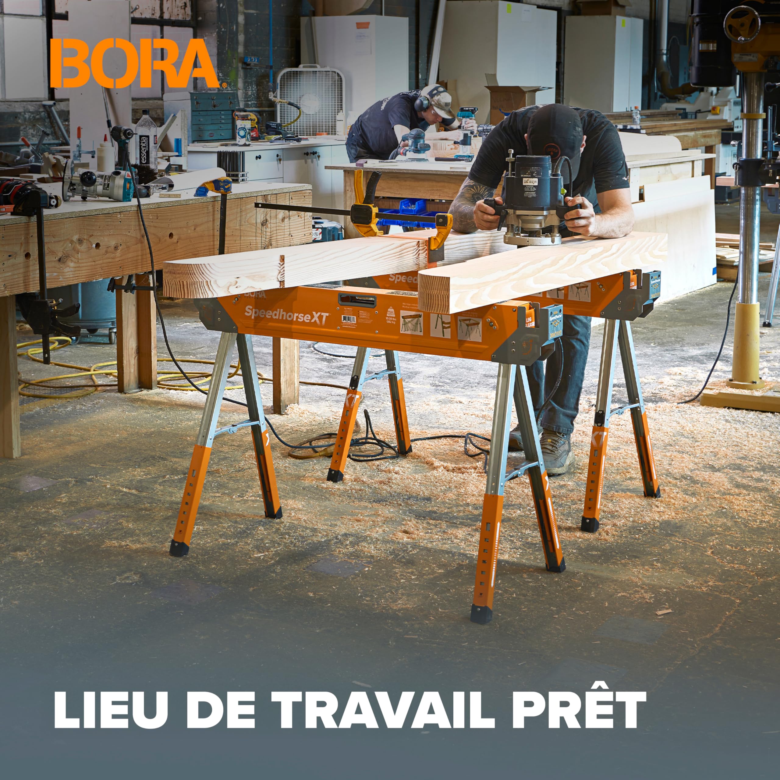 BORA Portamate Speedhorse XT PM-4550T Lot de 2 chevalet de sciage à hauteur réglable de 76,2 à 91,4 cm, dessus en métal pour 5,1 x 10,2 cm, pour entrepreneurs et charpentiers, orange