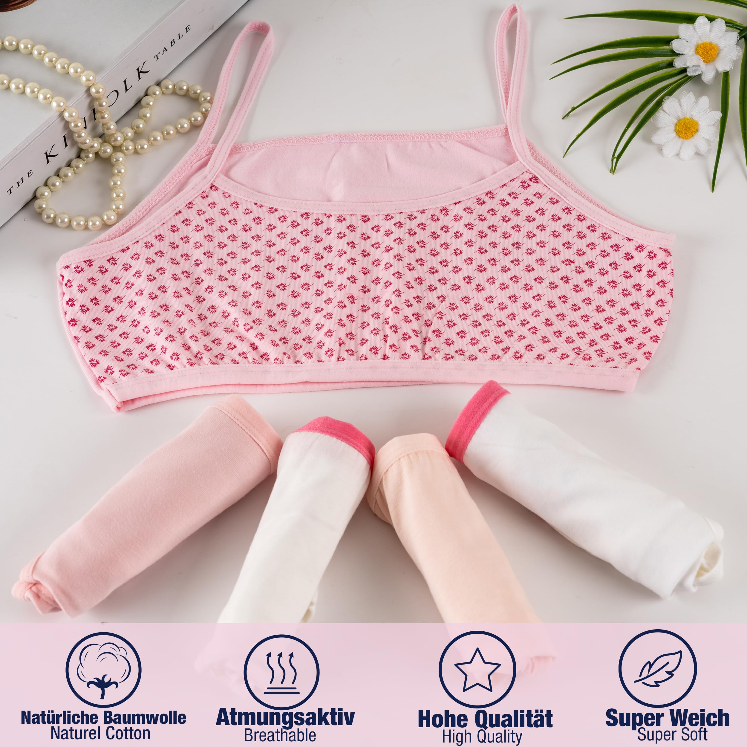 LOREZA ® 5 Brassières en Coton pour Fille sous-vêtements Soutien-Gorge de Sport Tailles 10 à 15 Ans