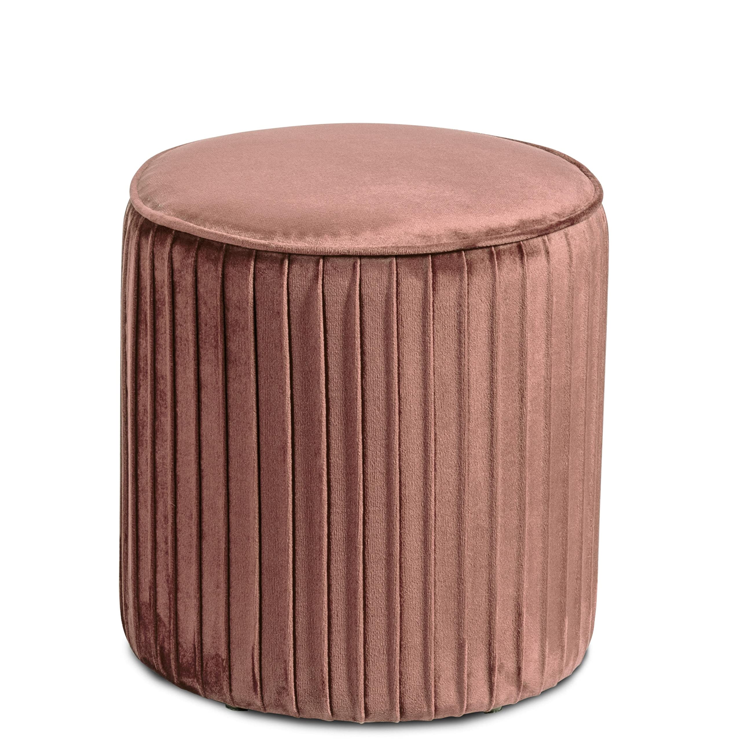 Norbe | TIK-TAK Set 2 Pouf Contenitore Velluto | Poggiapiedi Salotto | Cilindro Impilabile | Sgabello a Coste Camera da Letto | Rosa antico