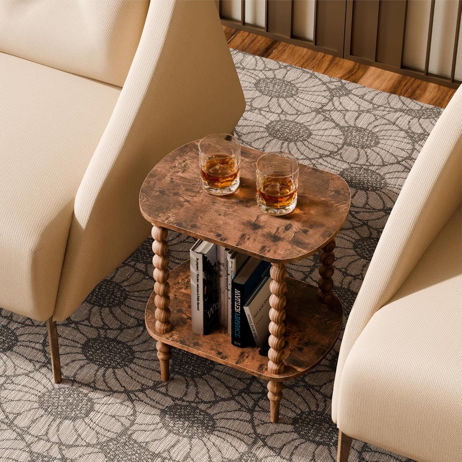 2-Tier Side Table, Small End Table with Storage Shelf for Small Spaces, Modern Bedside Tables for Living Room, Bedroom, Corners, and Office (Rustic Brown, 11.81 inch)