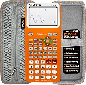 Calculadora científica com gráficos, inclui estojo de transporte, para estudantes universitários e secundários, cálculo, álgebra, geometria, trigonometria, estatística, física, química, laranja