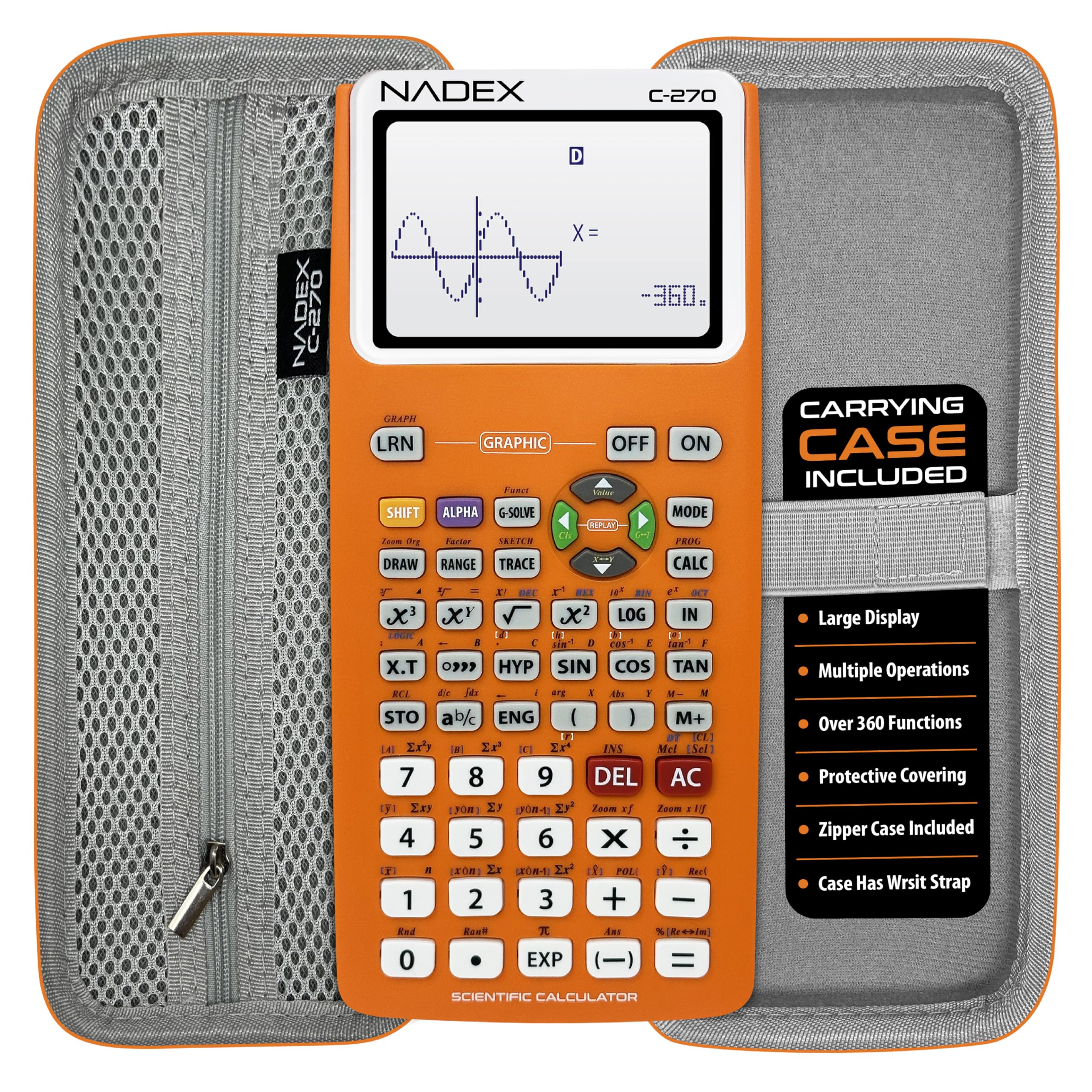 Scientific Calculator with Graphing, Includes Carrying Case, for College and High School Students, Calculus, Algebra, Geometry, Trigonometry, Statistics, Physics, Chemistry, Orange