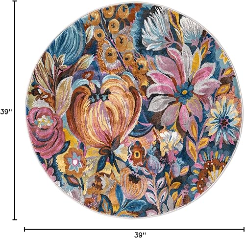 Miniatura 7 de Unique Loom Blossom Collection - Alfombra de área, color negro (3 pies 3 pulgadas, redonda, multicolor y negro)