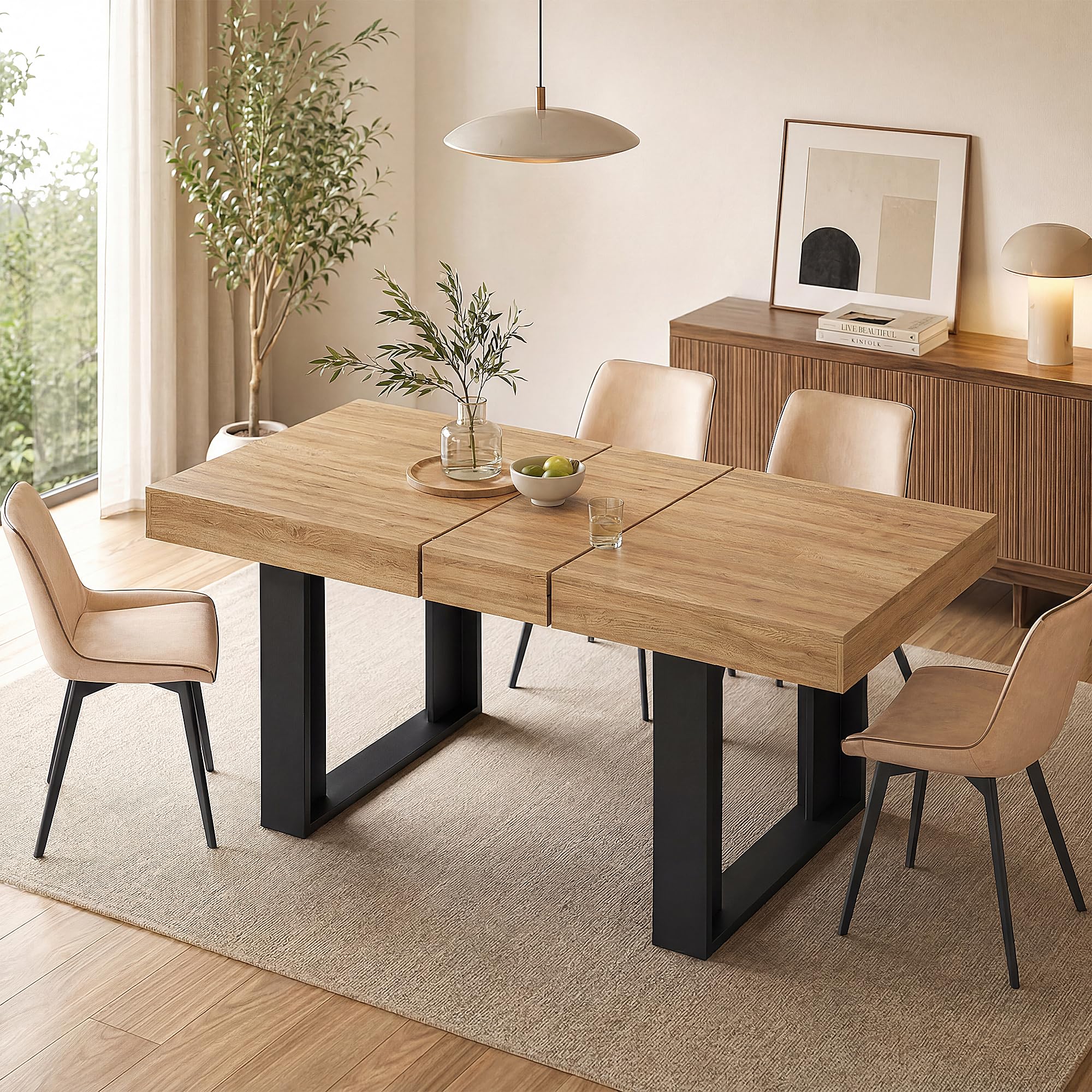 GRAVFORCE Esstisch ausziehbar 120-160cm Küchentisch für 4-6 Personen platzsparender Esszimmertisch Nussbaumfarben Holztisch Moderner Dining Table Hochfeste Großer Tisch für Wohnung Wohnzimmer