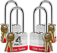 Vista 12 de Lion Locks 24 candados similares con llave con grillete de 1.25 pulgadas, 48 llaves, caja de acero endurecido, cilindro de latón (paquete de 24)