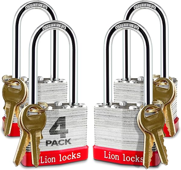 Lion Locks Keyed-Alike Padlocks, Hardened Steel Case, Pick Resistant Brass Pin Cylinder for Hasp Latch, Shed, Fence, Gat