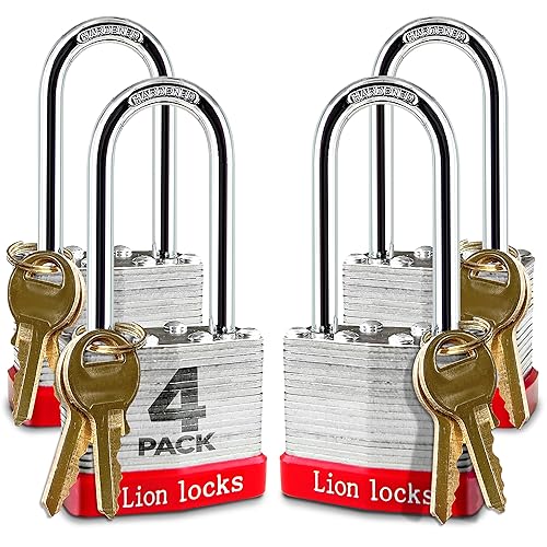 Lion Locks 4 Keyed-Alike Padlocks w/ 2” Long Shackle, 8
