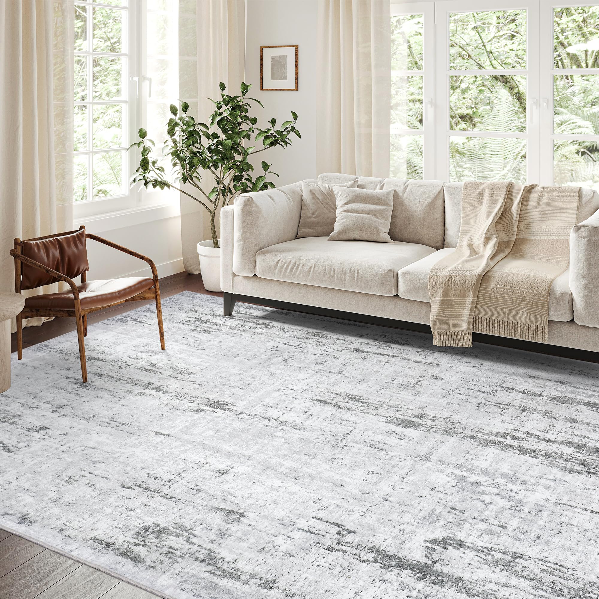 Valenrug 8x10 Area Rug - Mashine Washable Living Room Rug, Home Decor Bedroom Rug, Stain Resistant Kitchen Rug(8'x10', Grey)