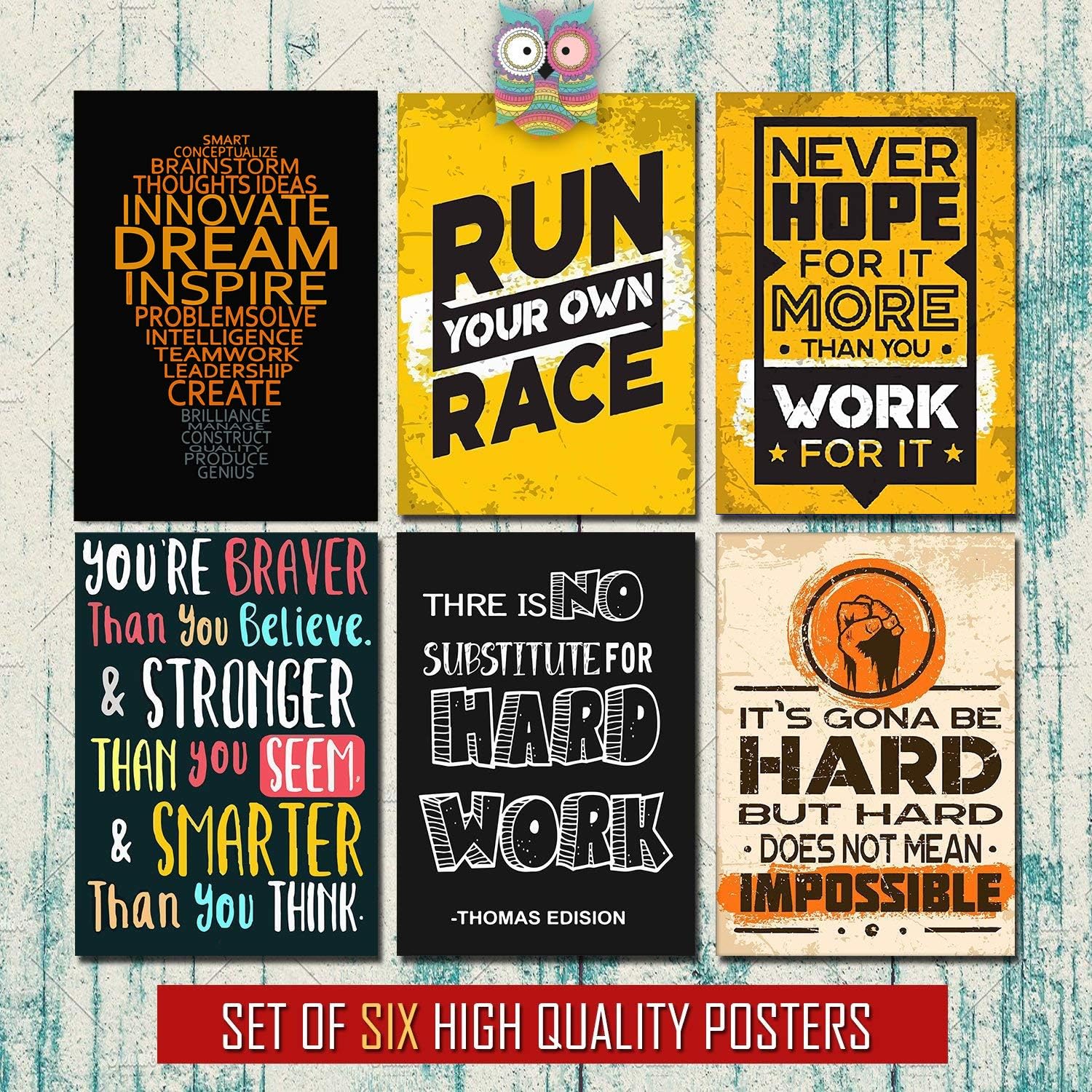 ZEMFO Motivational Unframed Posters for Home, Work, Study Room (Paper, 12x18 Inches) -Combo of 6