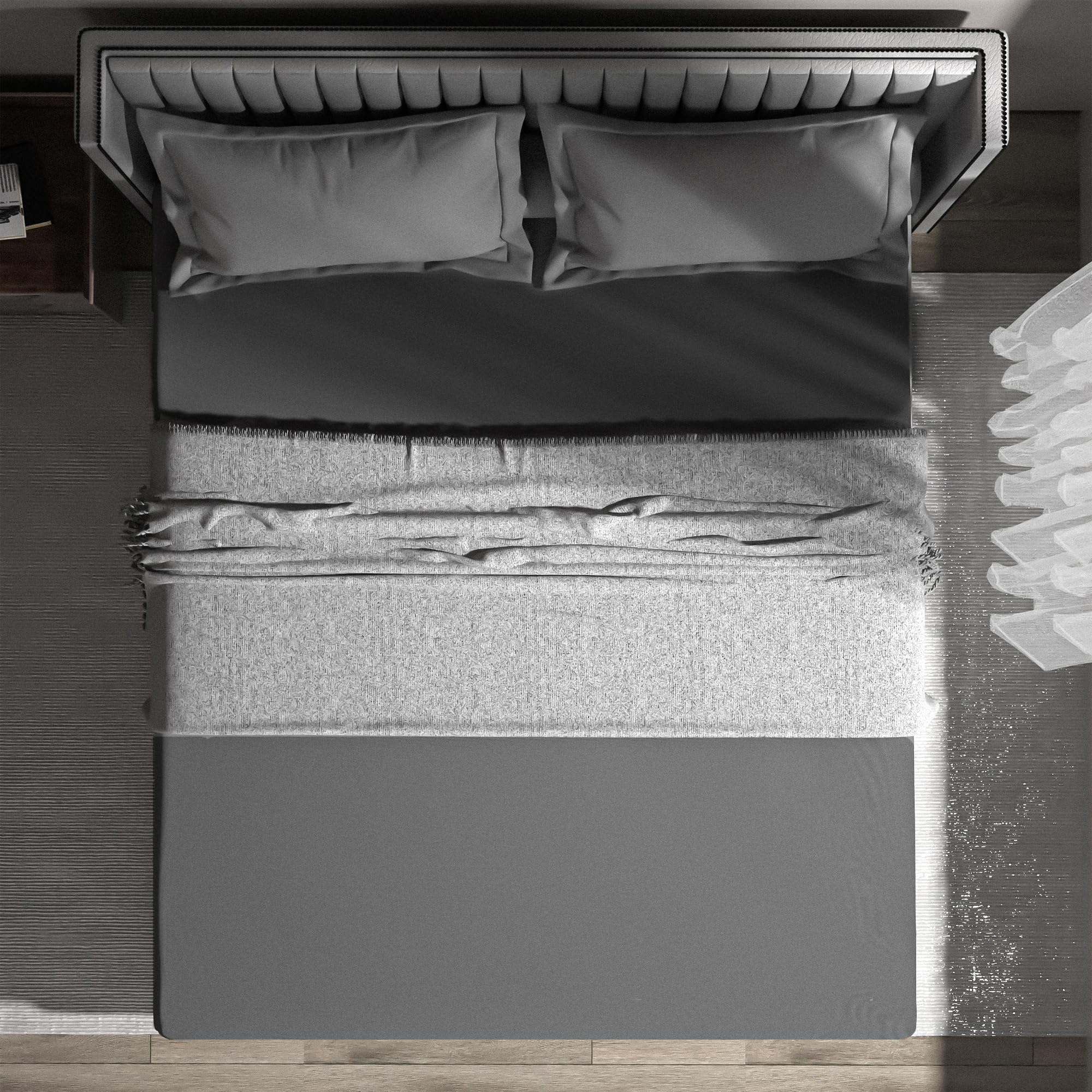 wyewye Double Fitted Sheet, Deep Grey, 135x190 cm with 40 cm Super Deep Pocket, Microfiber Fabric Bed Fitted Sheets - Image 4