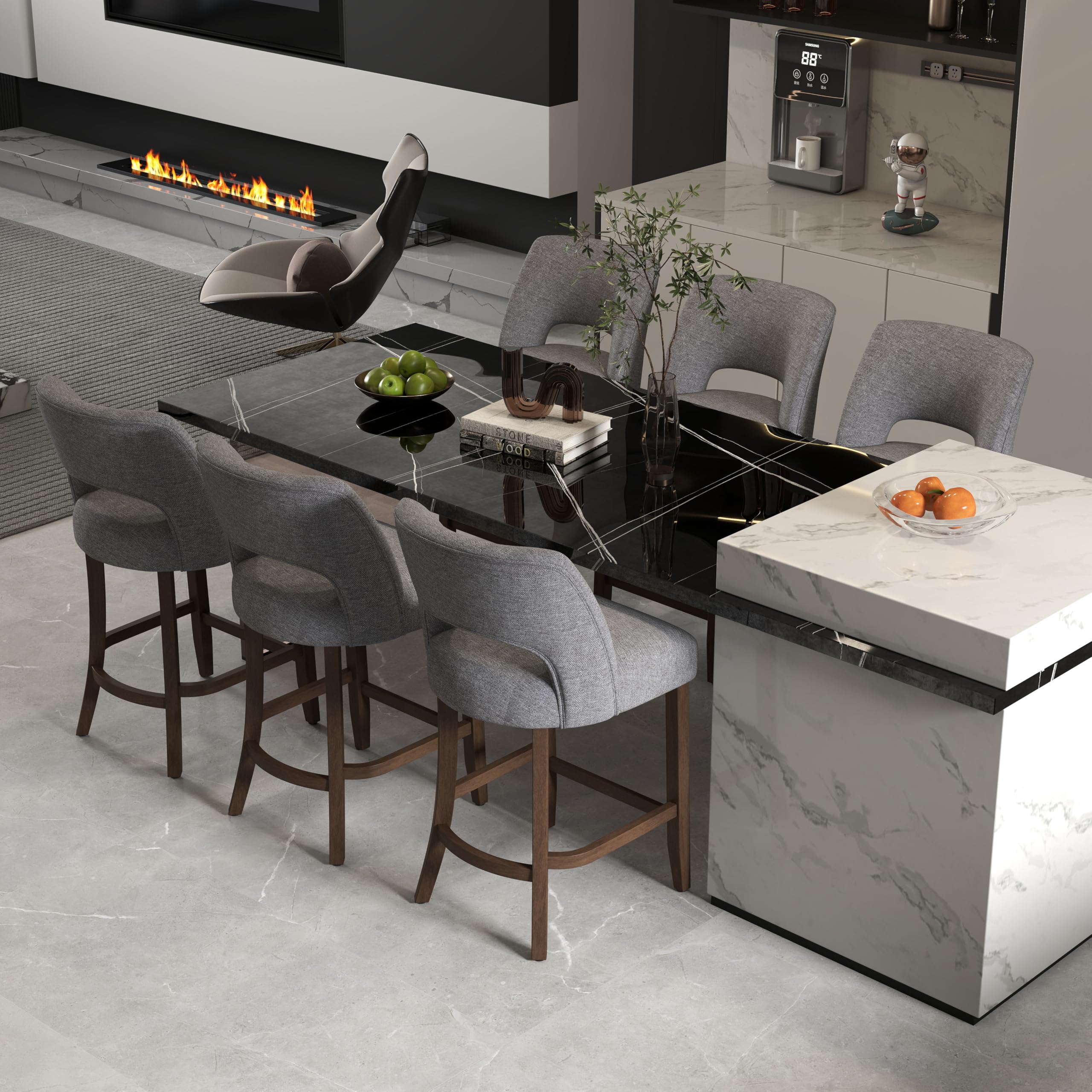 VKNOW Bar Stool Set of 6, 26" Fabric Counter Height Bar Stools, Fabric Grey