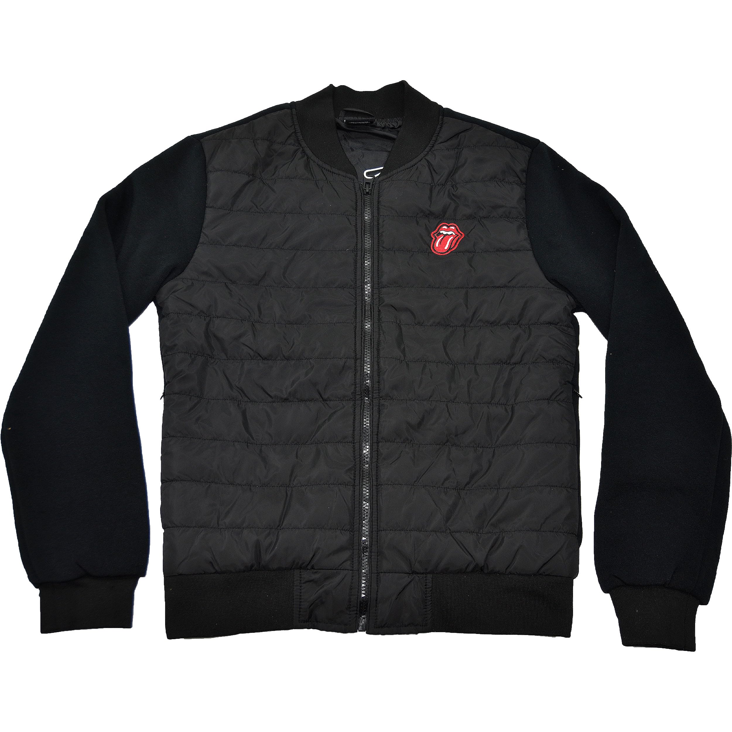 Rock Off officially licensed products The Rolling Stones Quilted Veste Classic Tongue Band Logo Officiel Noir Unisex Size XL