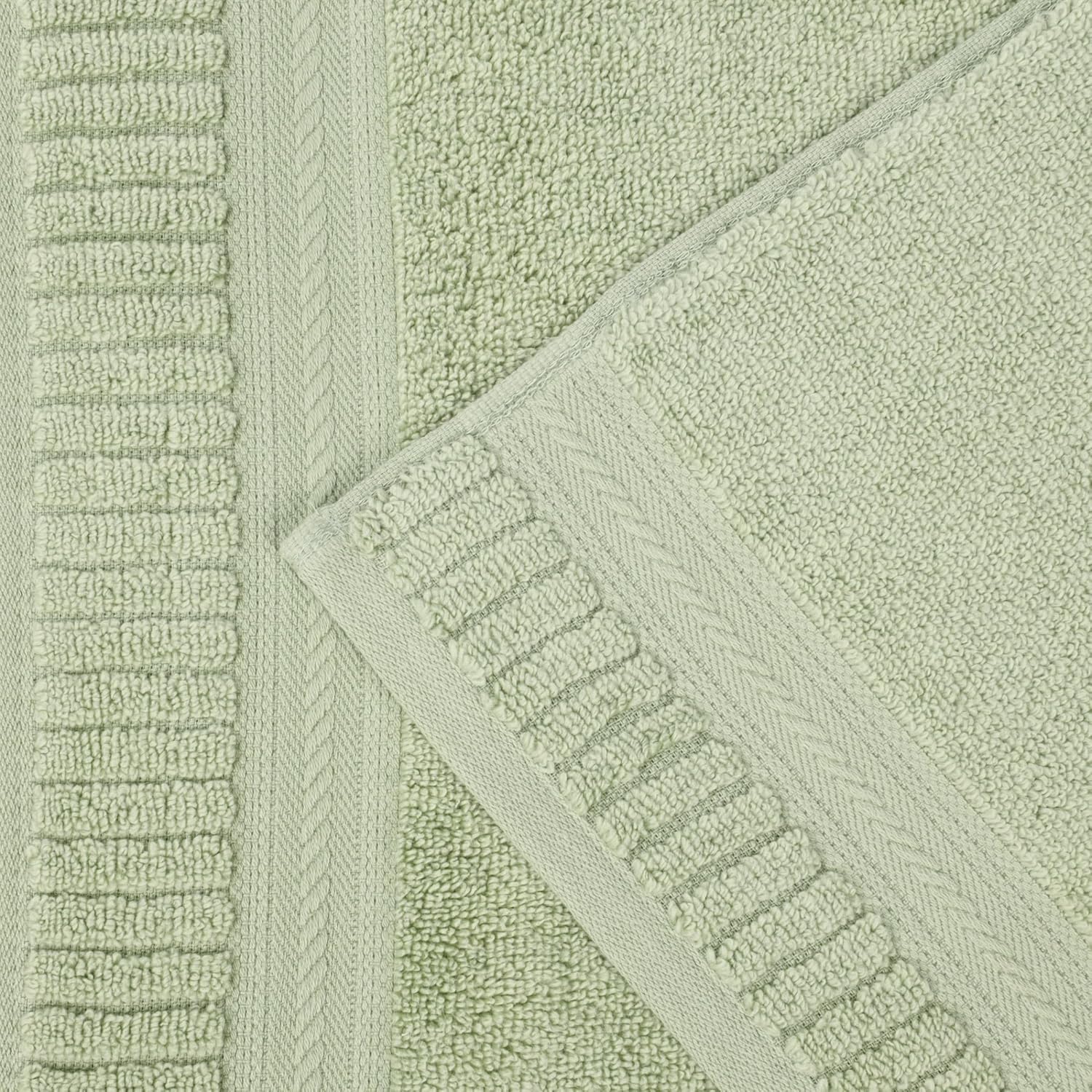Superior Venice Zero Twist Cotton Medium Weight Towels, for Guest Bath, Bathroom, Shower, Spa, Plush Towels, Bath Essentials, Ribbed Textured Border, Bath Towels, Set of 2, Green