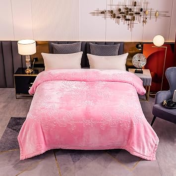 DBOZE Fleece Blanket King Size Heavy Korean Mink Blanket 85" x 95", 10 lbs, 2-Ply, Soft & Warm, Thick Plush Solid Blanket for Autumn, Winter & Spring Bedding Decor,Pink