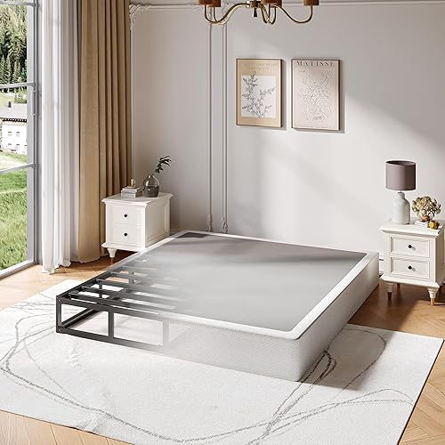 Base de colchón Full de 9 pulgadas, capacidad de 3500 libras, base de cama de metal tamaño Queen, base de colchón de perfil bajo con funda de tela,