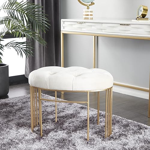 Miniatura 2 de Deco 79 Banco de metal con asiento de terciopelo, 24 x 17 x 19 pulgadas, dorado
