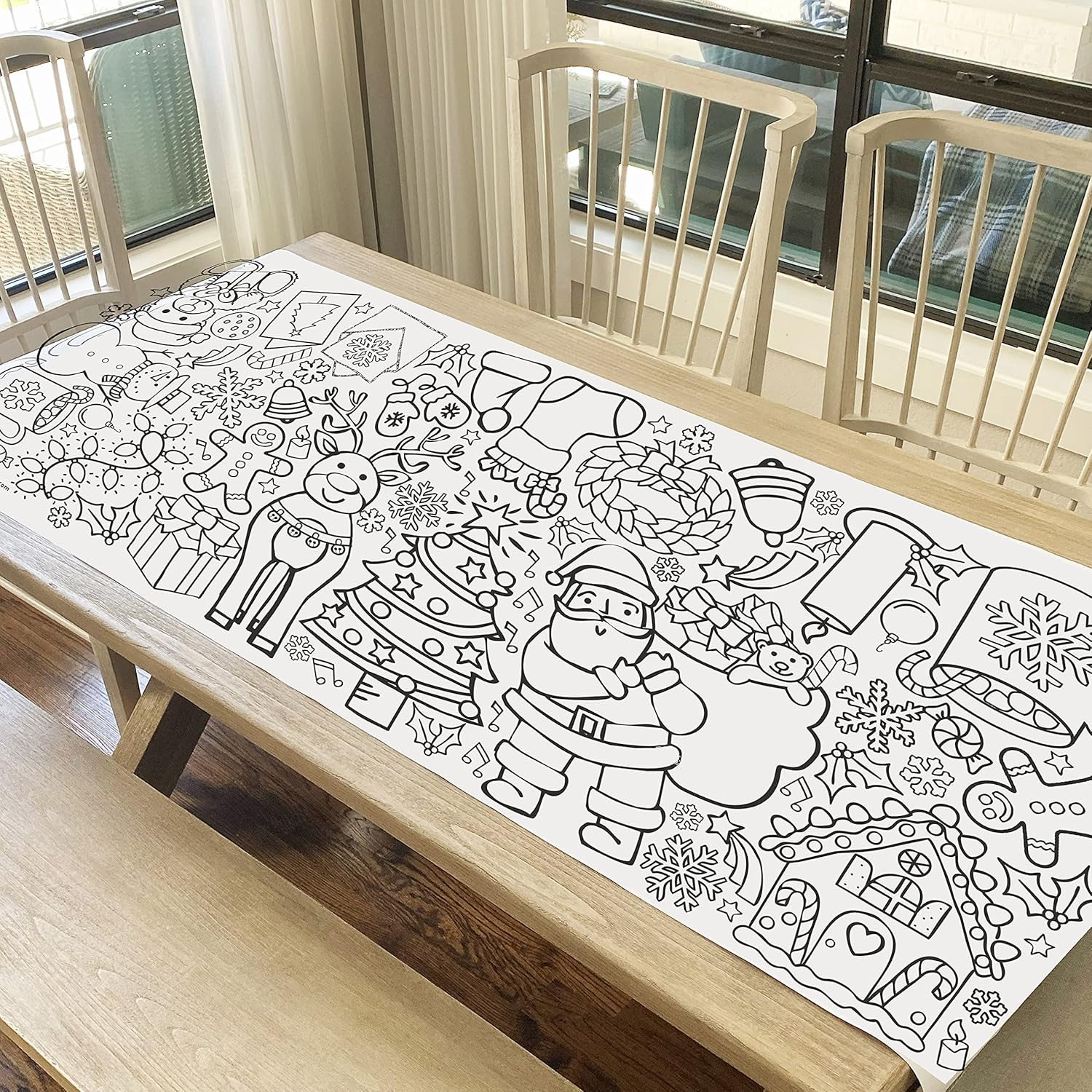 Tiny Expressions Christmas Coloring Tablecloth | Rolled, No Creases 30" x 72" Giant Coloring Poster to Color On | Christmas Holiday Activity