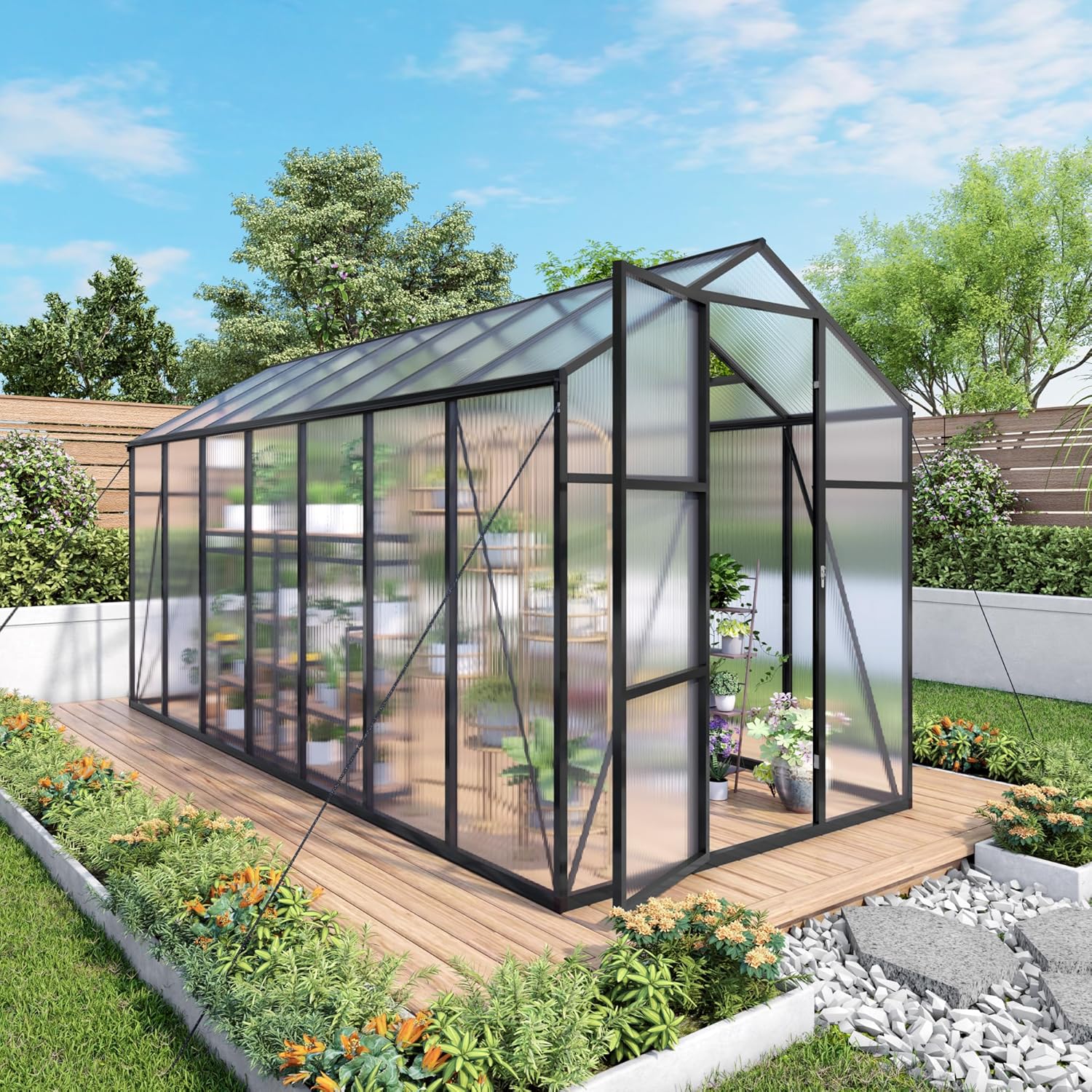 6x14 FT Professional Greenhouse for Outdoor Garden, Heavy Duty Polycarbonate Panels with Aluminum Frame, Walk-in Greenhouse with Ventilation & Easy Installation