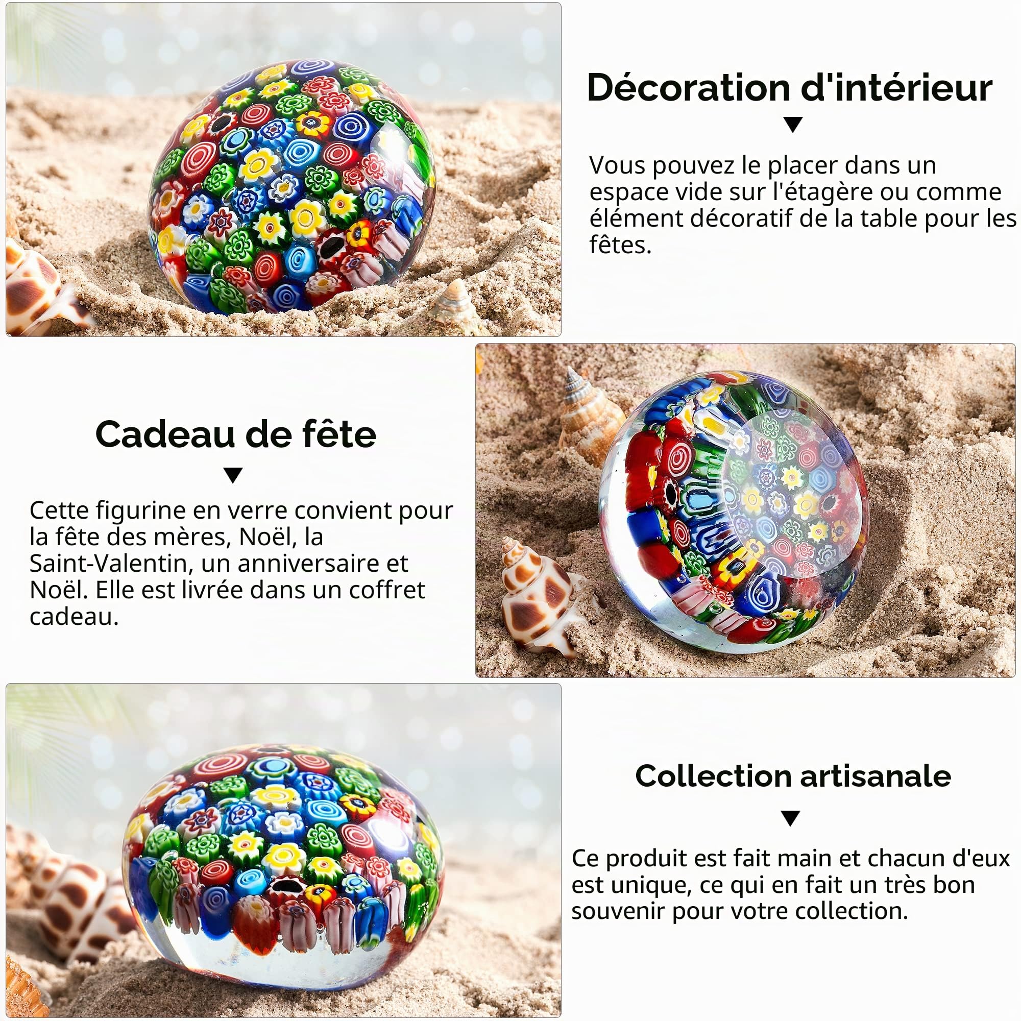 EUSTUMA Figurine en Forme de Fleur en Verre soufflé à la Main, Presse-Papier en Verre pour Cadeau d'anniversaire
