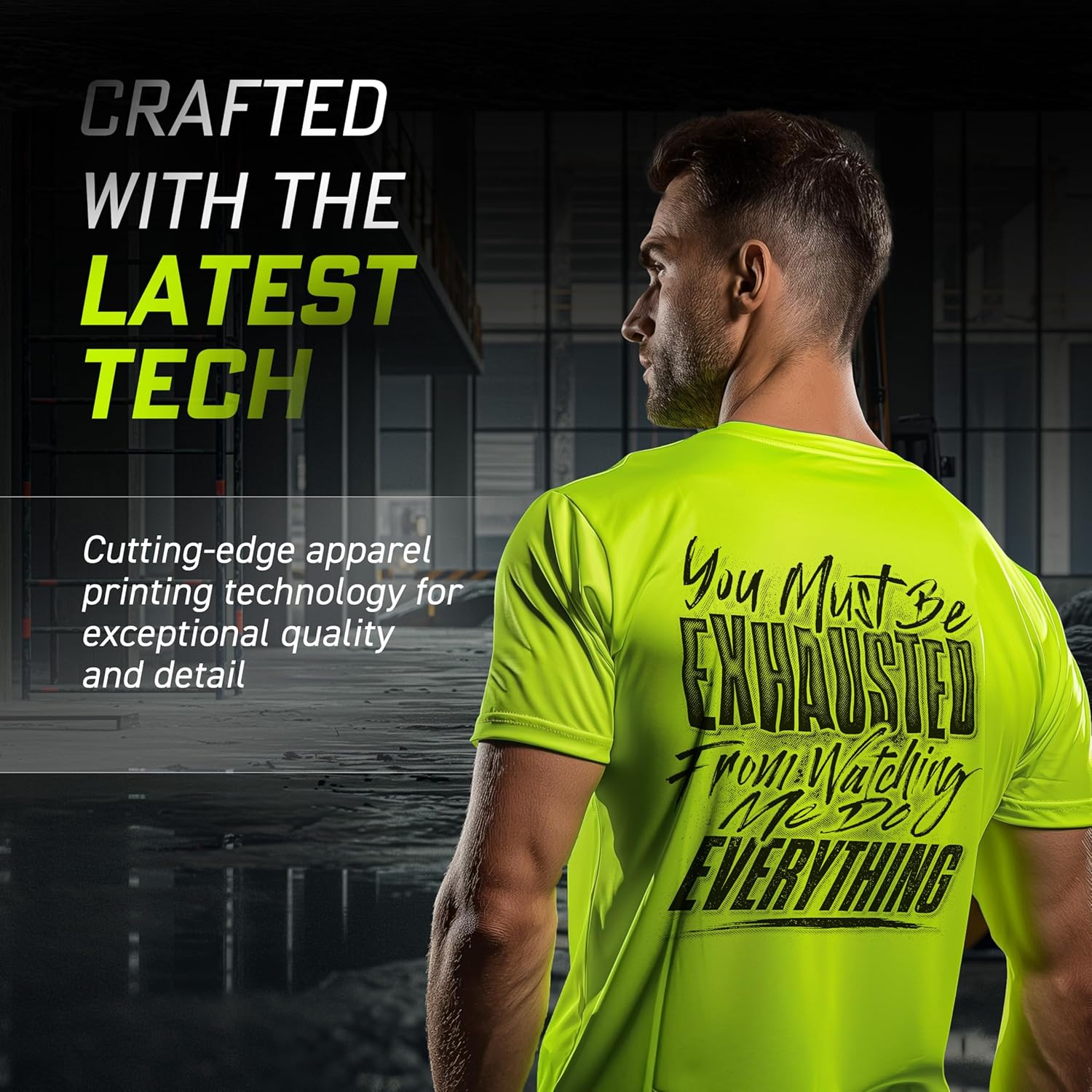 Hi Vis, Hi Viz Exhausted Cotton/Poly Blend Half-Sleeve Safety T-Shirt, Funny Work Shirts for Men, Safety Yellow