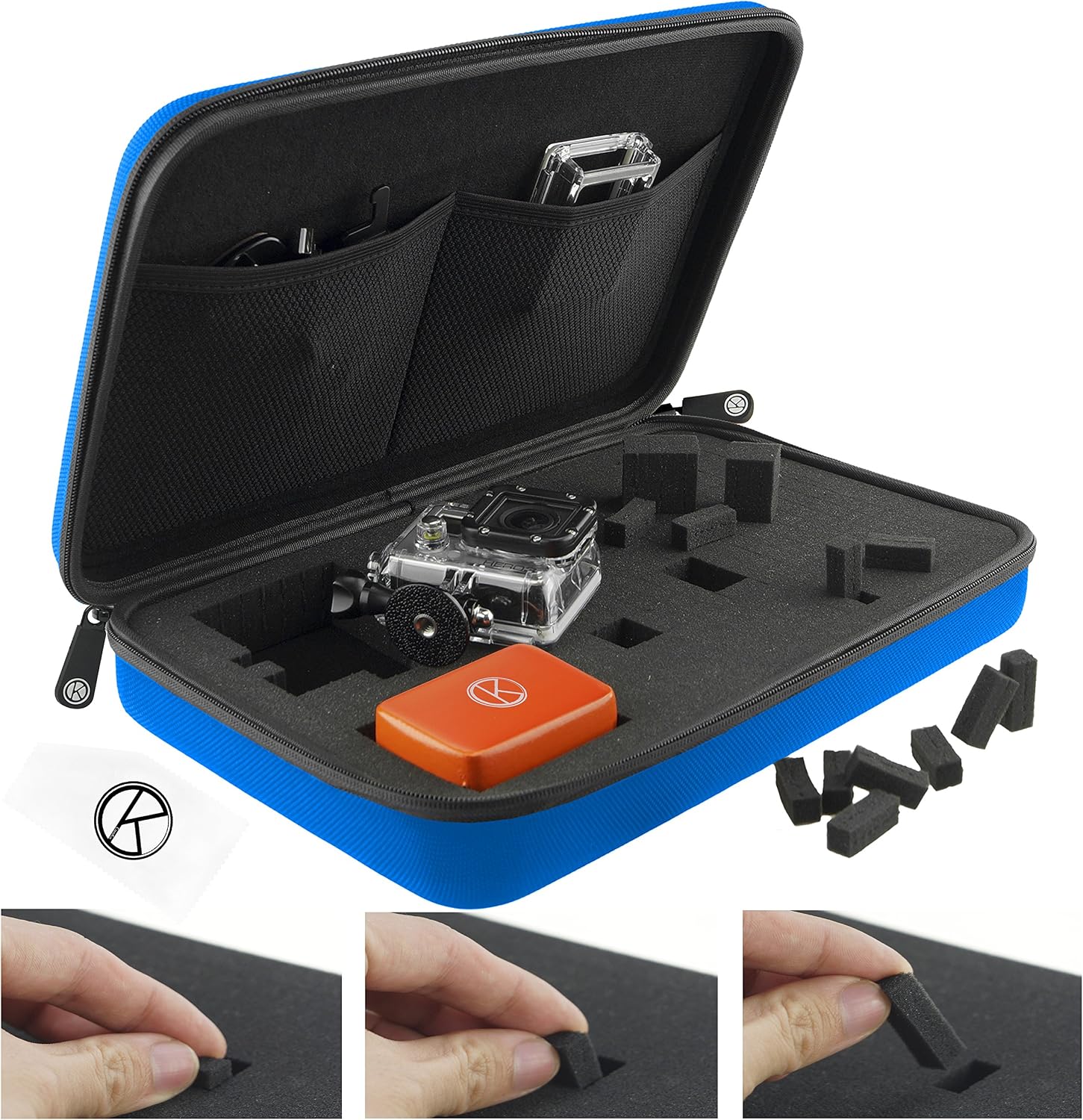 CamKix Carrying Case with Fully Customizable Interior compatible with Gopro Hero 7, 6, 5, Black, Session, Hero 4, Session, Black, Silver and DJI Osmo Action