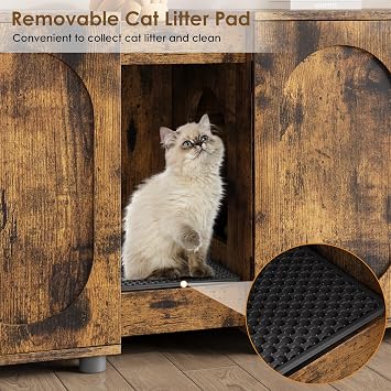 Cat Litter Box Enclosure for 2 Cats, Multi - Functional Cat Litter Cabinet, Hidden Litter Box Furniture with Scratching Mat, Wooden Pet House or Side Table for Living Room, 140 x 45 x 56 cm