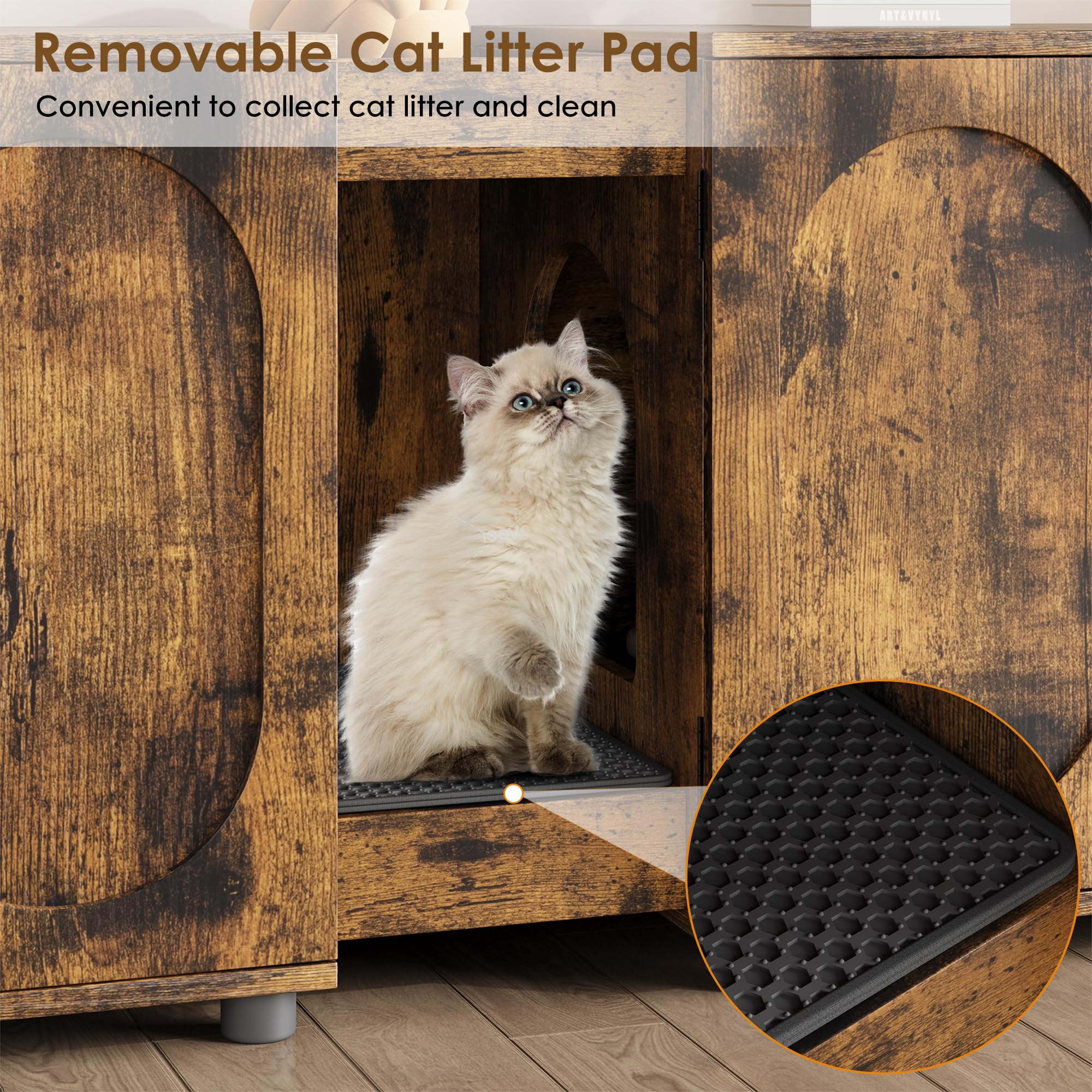 IDEALHOUSE Großes doppeltes Katzenklo-Möbel 140cm – Katzenhaus für 2 Katzen – Versteckter Katzenklo-Schrank mit Trennwand und Stauraum – Holzoptik, Klassisch Farbe – Spezifikation: Ohne Rattan