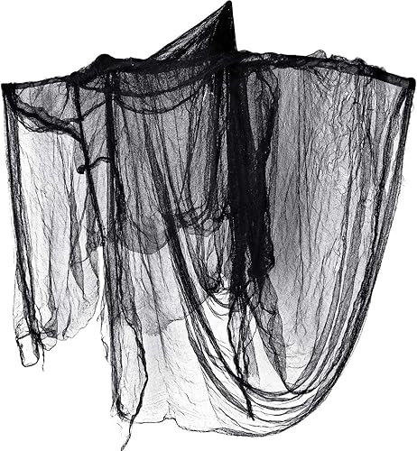 Miniatura 36 de Whaline Tela espeluznante negra de Halloween de 500 x 87 pulgadas, tela de gasa espeluznante para decoración de Halloween para casas embrujadas