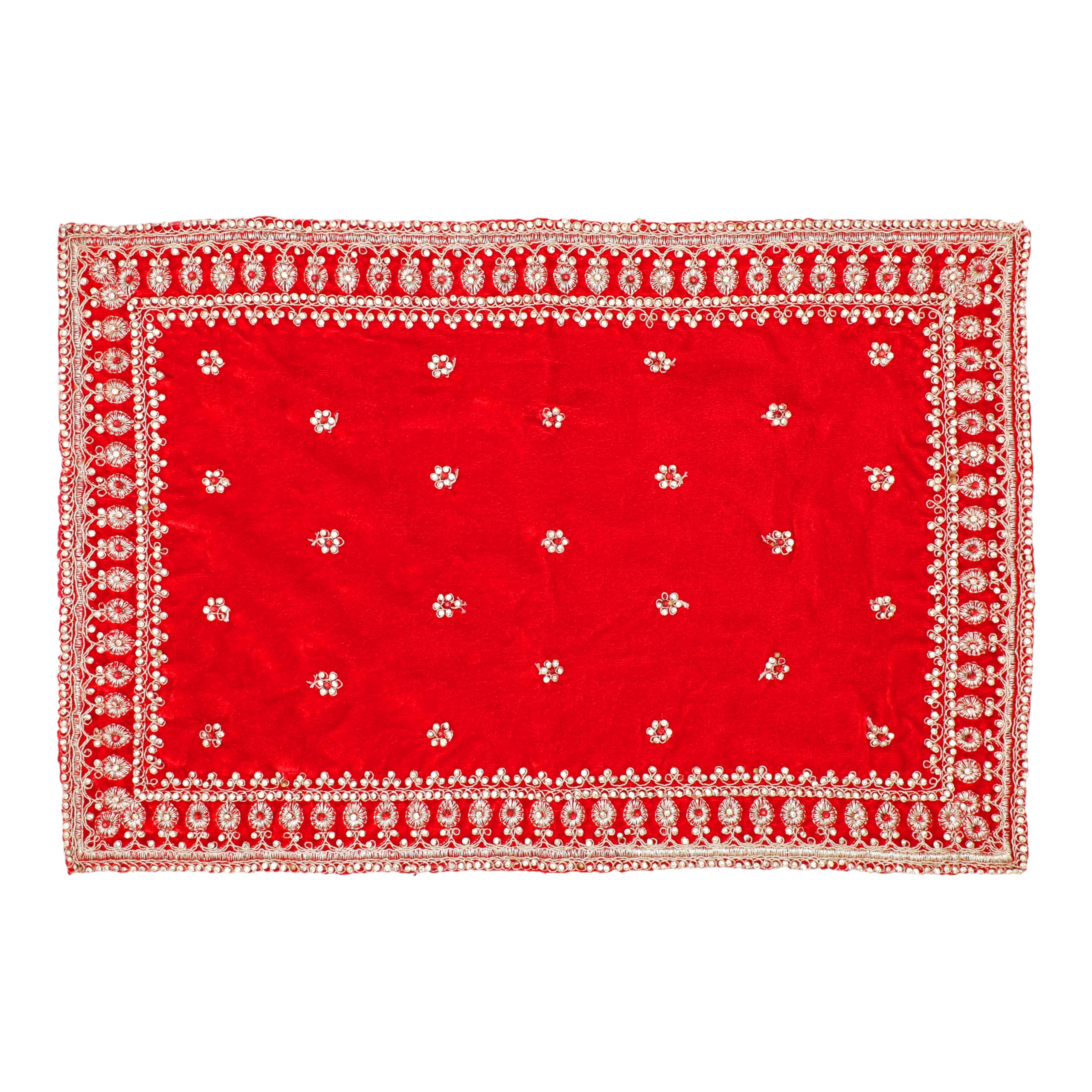 Tapis Pooja en velours grand format tissu décoration indien rouge Aditri Creation