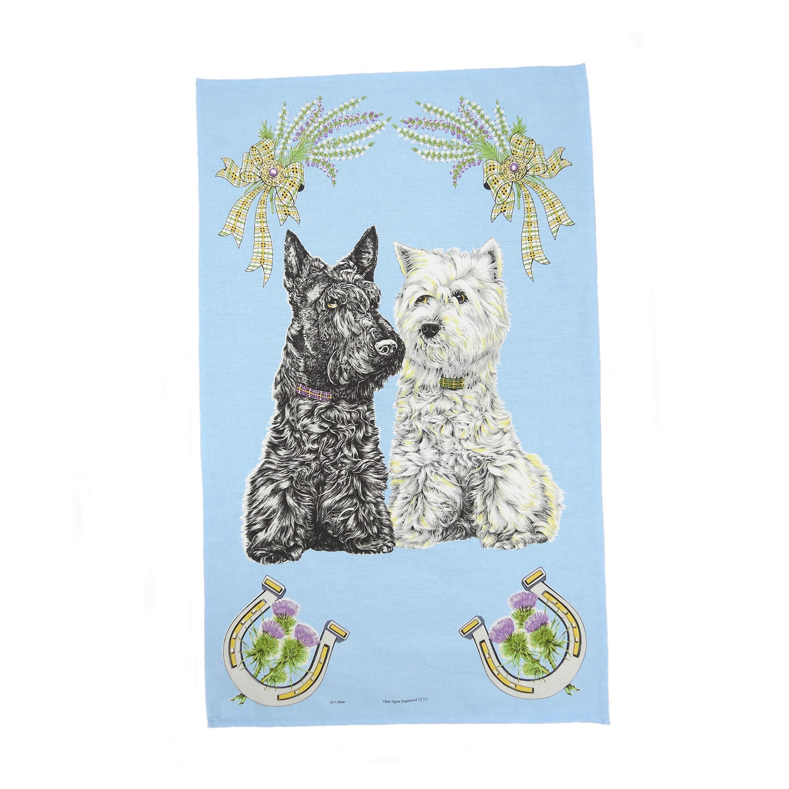 Highland Tweed Blue 100% Cotton Scottish Dogs Tea Towel Tt0511
