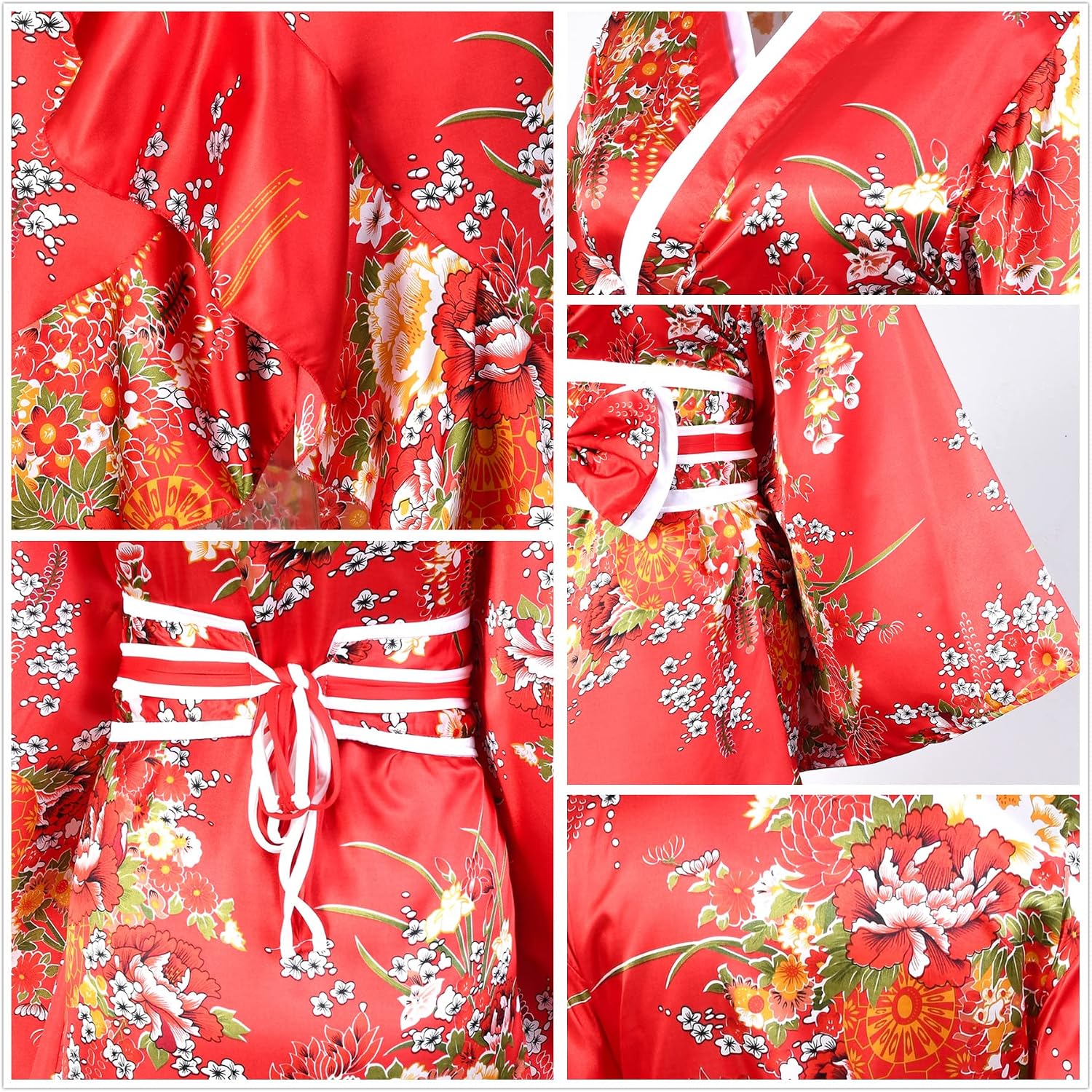 Women's Kimono Robe Geisha Yukata Sweet Tuxedo Ruffle Dress Blossom Satin Bathrobe Sleepwear Fans Tabi Socks Set