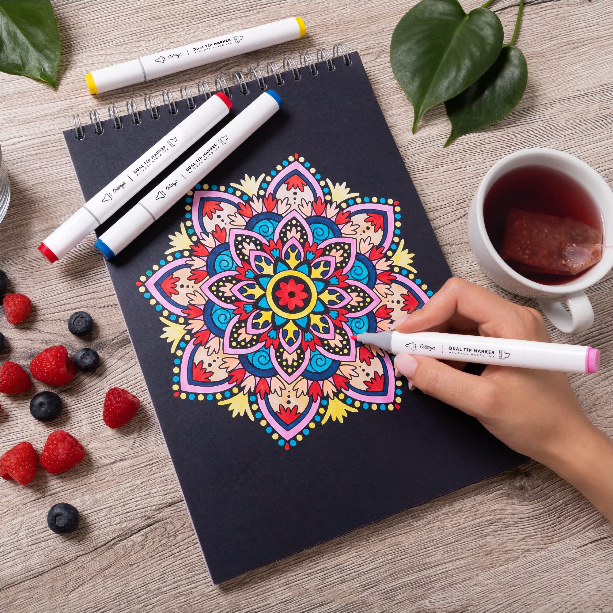 Mandala Night - Adult Colouring Books by Colorya - Spiral-Bound, Premium Quality Paper, No Medium Bleeding, A4 One-Sided Print