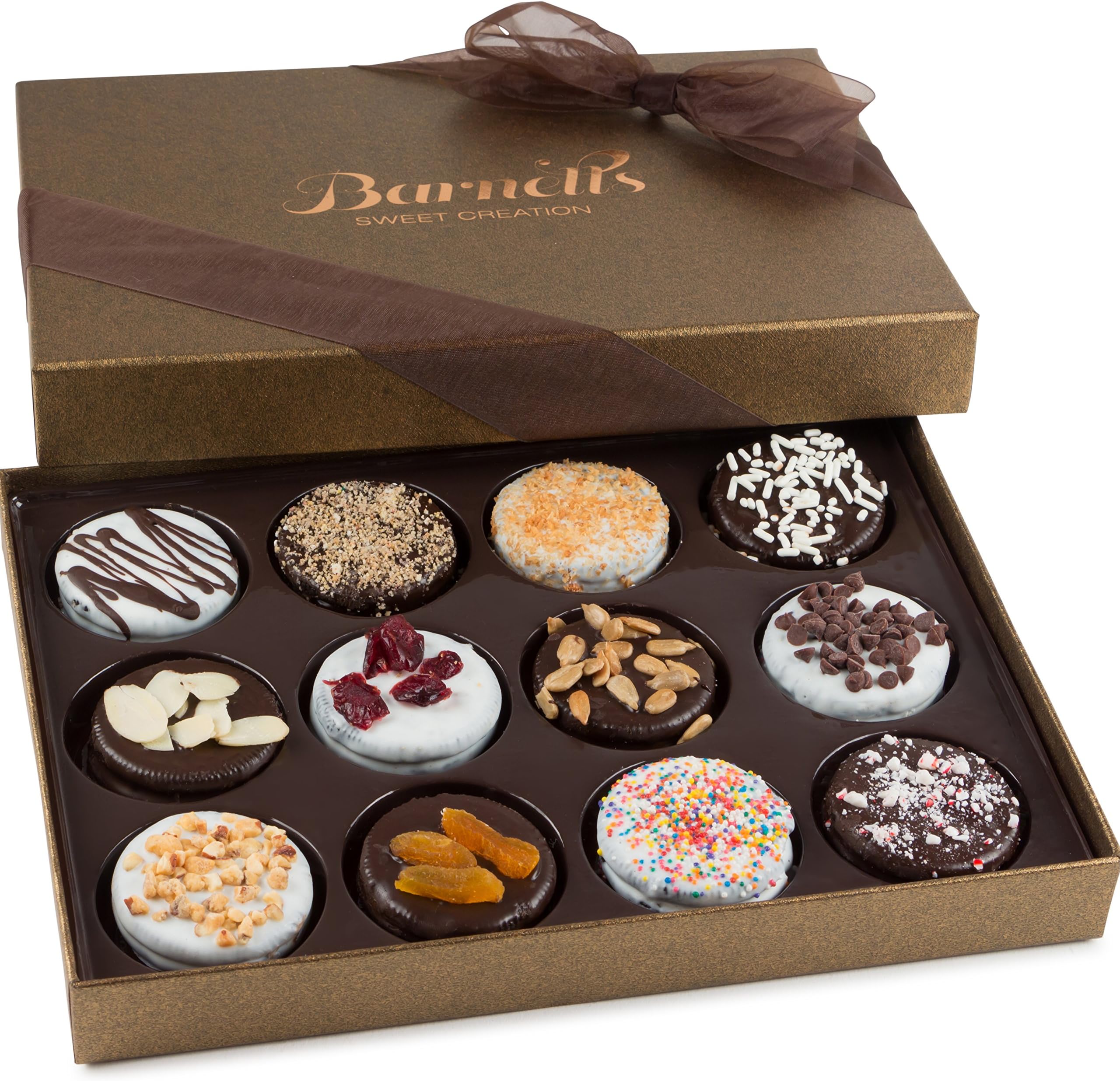 Barnetts Mothers Day Gift Basket, 12 Chocolate Covered Cookies Gourmet Candy Box Baskets for Mother, Mom, Grandmother, Grandma, Prime Food Delivery, Gifts for Him, Her, Wife, Sister, Daughter, Women