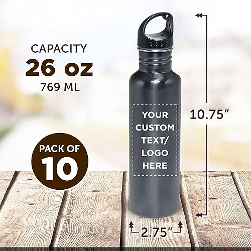 Miniatura 5 de DISCOUNT PROMOS Botellas de agua personalizadas de acero inoxidable de 26 onzas, juego de 10, paquete a granel personalizado, reutilizables, a
