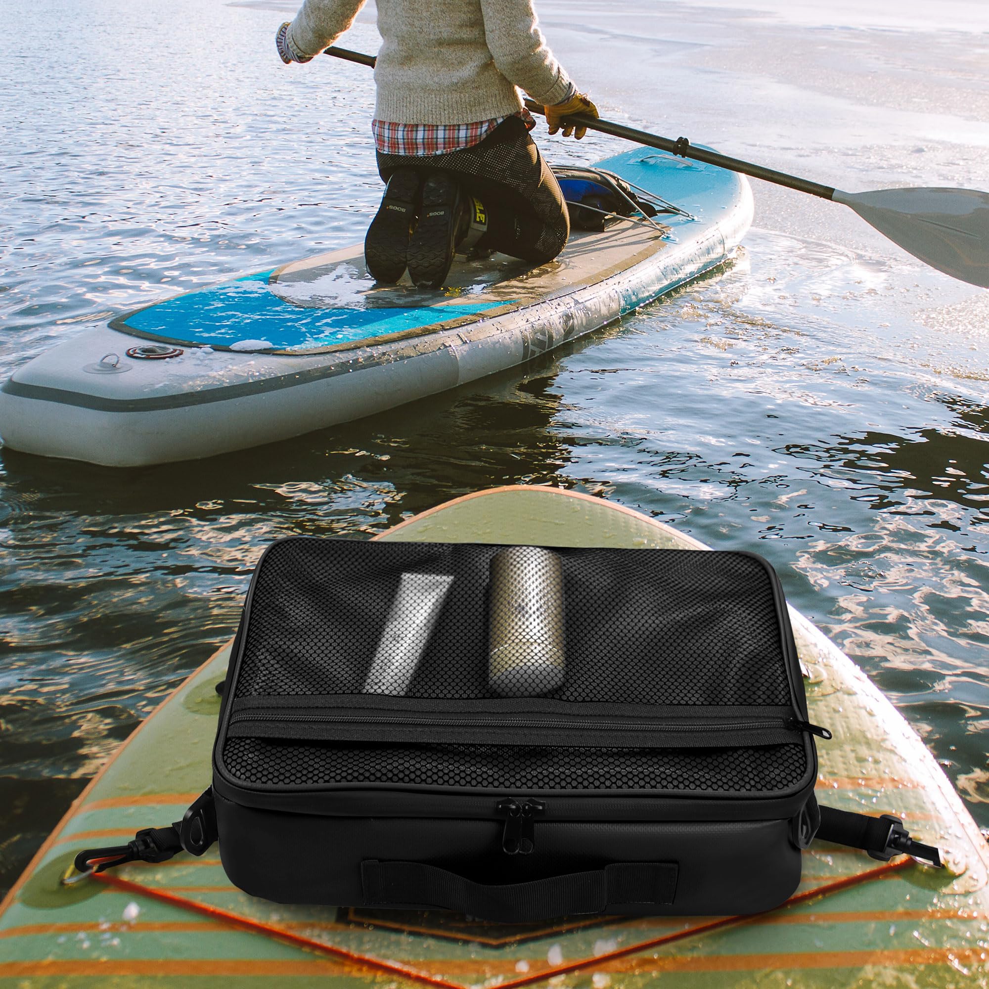 Bolsa térmica Sup Deck - Bolsa de cubierta impermeable, asa lateral, correa para el hombro, bolsillo superior de malla, accesorios de cubierta