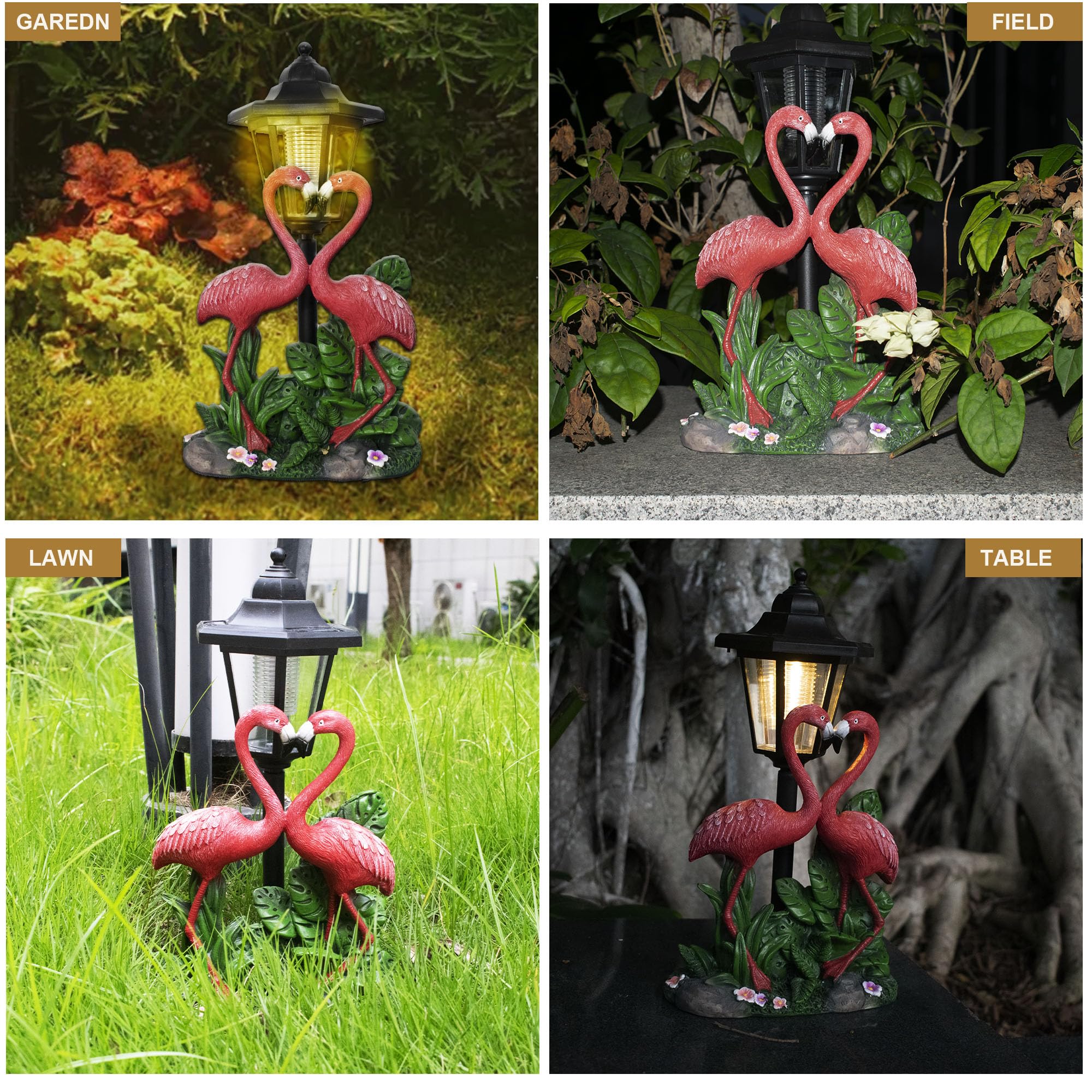 Statua da giardino a forma di fenicottero con lanterna solare, unica a doppia testa, regalo per donne, mamme, amanti, per esterni, cortile, patio, balcone
